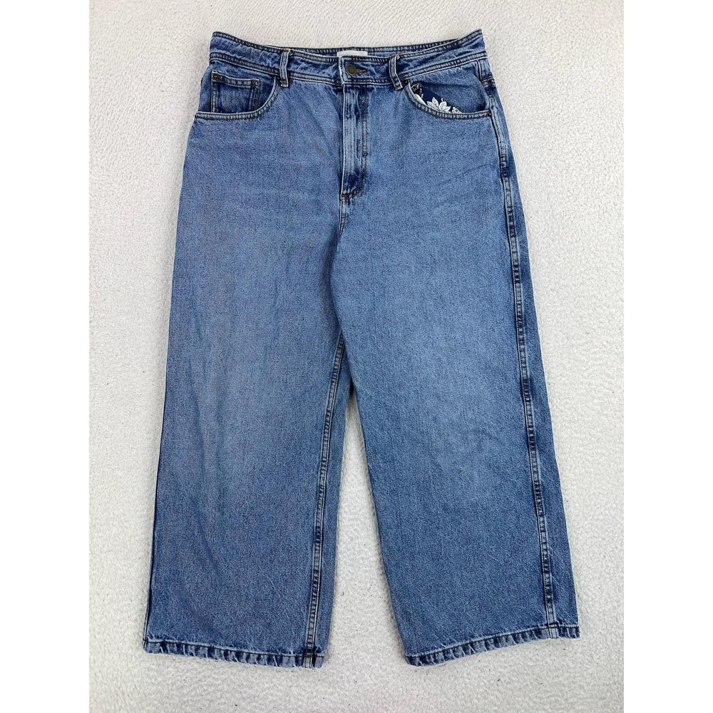 Sezane Wide Leg Crop Jeans Womens 42 Blue Medium Wash High Rise Relaxed Denim